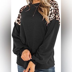 Long Sleeve Black & Cheetah Print Blouse